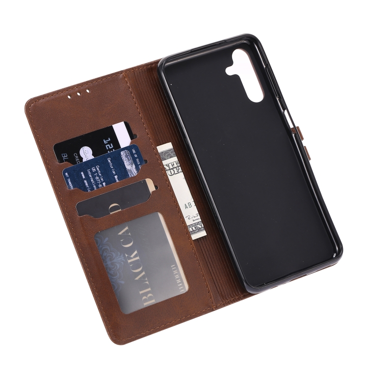 For Samsung Galaxy S23 FE 5G Embossed Happy Cat Pattern Flip Leather Phone Case(Brown)