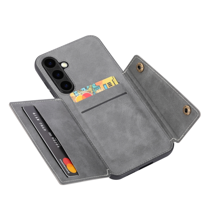 For Samsung Galaxy S24 5G Double Buckle Card Slots Magnetic Phone Case(Grey) For Samsung Galaxy S24 5G Double Buckle Card Slots Magnetic Phone Case(Grey)