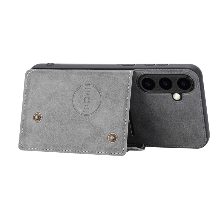 For Samsung Galaxy S24 5G Double Buckle Card Slots Magnetic Phone Case(Grey) For Samsung Galaxy S24 5G Double Buckle Card Slots Magnetic Phone Case(Grey)
