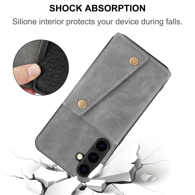 For Samsung Galaxy S24 5G Double Buckle Card Slots Magnetic Phone Case(Grey) For Samsung Galaxy S24 5G Double Buckle Card Slots Magnetic Phone Case(Grey)