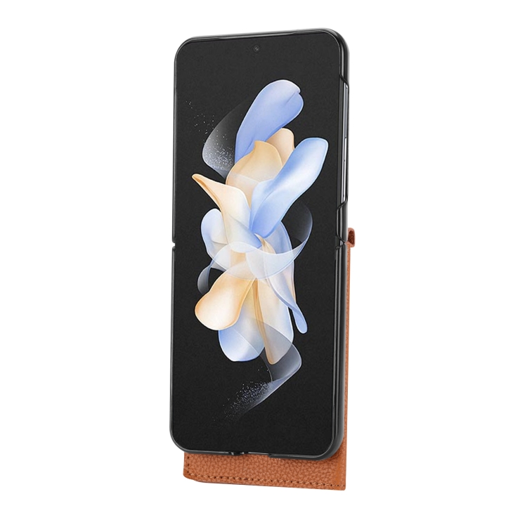 For Samsung Galaxy Z Flip4 5G Litchi Pattern Single Button Card Holder Phone Case with Long Lanyard(Brown) For Samsung Galaxy Z Flip4 5G Litchi Pattern Single Button Card Holder Phone Case with Long Lanyard(Brown)