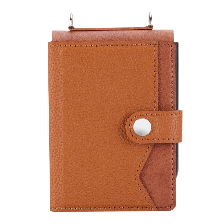 For Samsung Galaxy Z Flip4 5G Litchi Pattern Single Button Card Holder Phone Case with Long Lanyard(Brown) For Samsung Galaxy Z Flip4 5G Litchi Pattern Single Button Card Holder Phone Case with Long Lanyard(Brown)