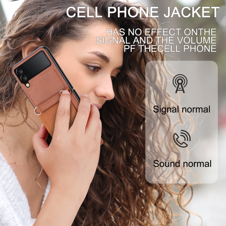 For Samsung Galaxy Z Flip4 5G Litchi Pattern Single Button Card Holder Phone Case with Long Lanyard(Brown) For Samsung Galaxy Z Flip4 5G Litchi Pattern Single Button Card Holder Phone Case with Long Lanyard(Brown)
