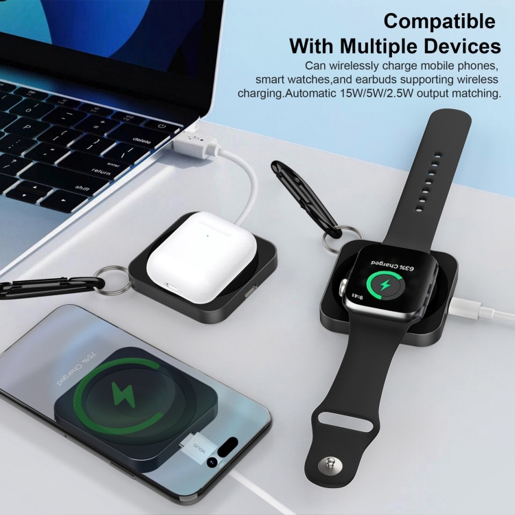 For iPhone / AirPods / iWatch Series 3 in 1 Portable Wireless Charger(Black) For iPhone / AirPods / iWatch Series 3 in 1 Portable Wireless Charger(Black)