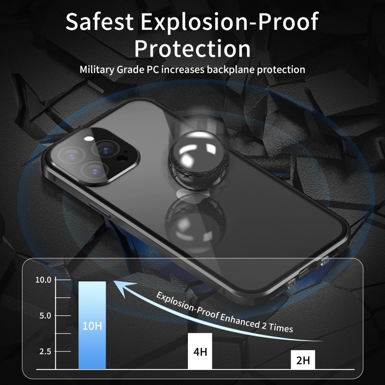 Para iPhone 15 Pro Max Estuche para teléfono magnético esmerilado de cuerpo  completo con vidrio anti-mirones 360 de doble bloqueo (plateado)