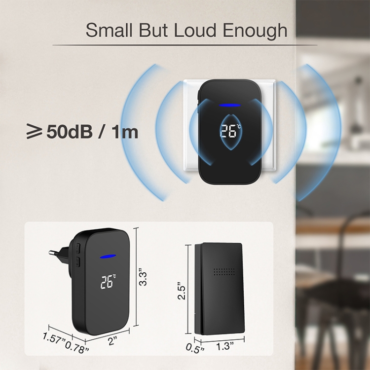 C302B Campanello wireless domestico One to One Temperatura Display digitale Cercapersone  per anziani con telecomando, spina UK (nero)