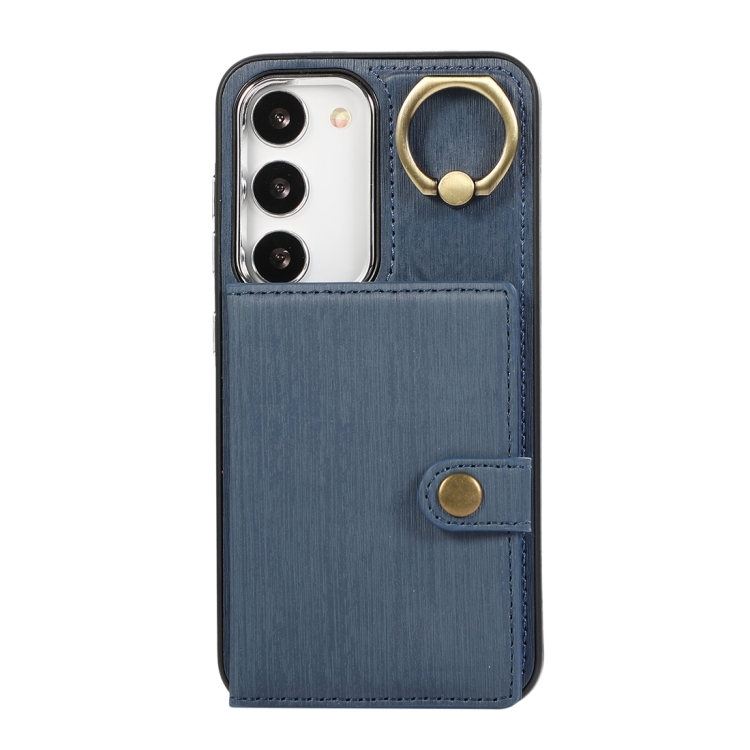 For Samsung Galaxy Galaxy S22 Ultra 5G Brushed Texture Wallet Ring Holder Phone Case(Blue) For Samsung Galaxy Galaxy S22 Ultra 5G Brushed Texture Wallet Ring Holder Phone Case(Blue)