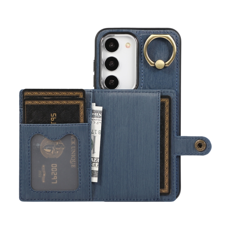 For Samsung Galaxy Galaxy S22 Ultra 5G Brushed Texture Wallet Ring Holder Phone Case(Blue) For Samsung Galaxy Galaxy S22 Ultra 5G Brushed Texture Wallet Ring Holder Phone Case(Blue)