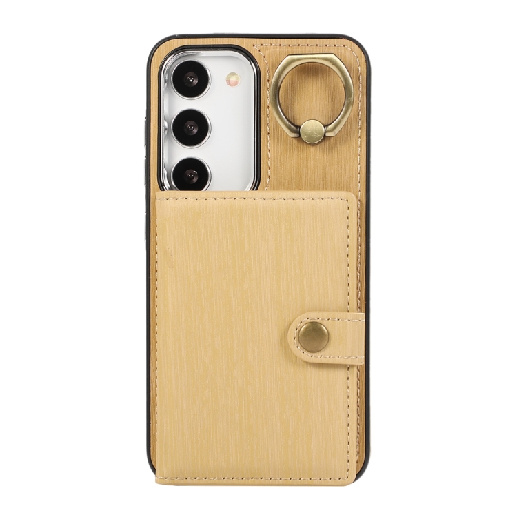 For Samsung Galaxy Galaxy S23 5G Brushed Texture Wallet Ring Holder Phone Case(Yellow)