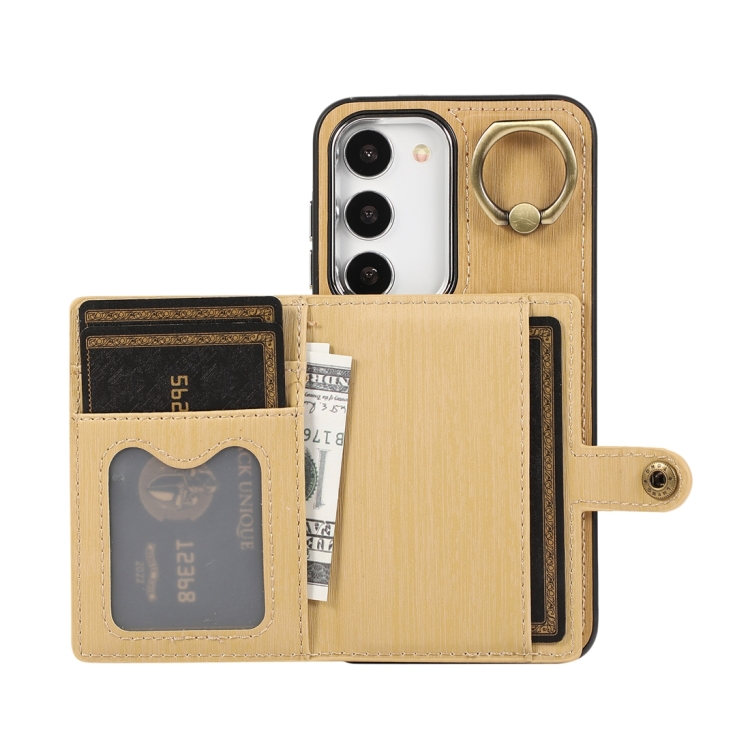 For Samsung Galaxy Galaxy S23 5G Brushed Texture Wallet Ring Holder Phone Case(Yellow)