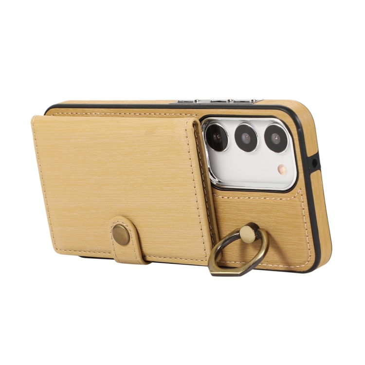 For Samsung Galaxy Galaxy S23 5G Brushed Texture Wallet Ring Holder Phone Case(Yellow)