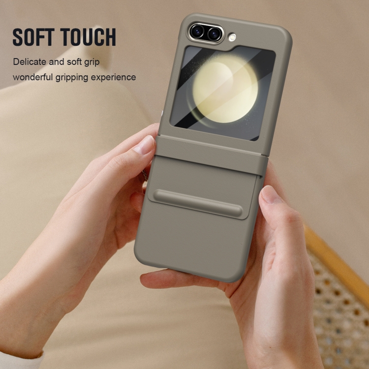 For Samsung Galaxy Z Flip5 5G Leather Texture PU + PC Full Coverage Phone Case(Light Brown)