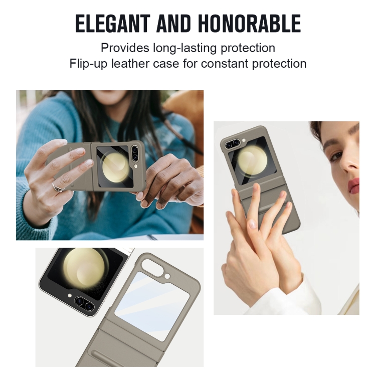 For Samsung Galaxy Z Flip5 5G Leather Texture PU + PC Full Coverage Phone Case(Light Brown)