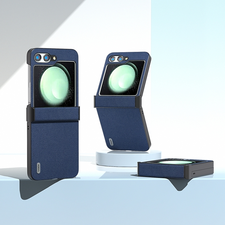 For Samsung Galaxy Z Flip5 ABEEL Hinge Genuine Leather Luolai Series Phone Case(Dark Blue) For Samsung Galaxy Z Flip5 ABEEL Hinge Genuine Leather Luolai Series Phone Case(Dark Blue)