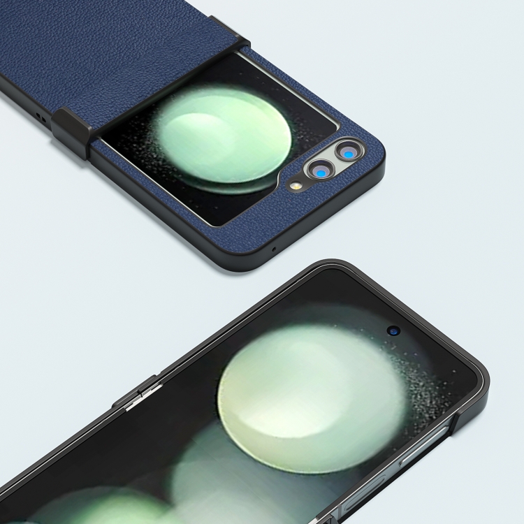 For Samsung Galaxy Z Flip5 ABEEL Hinge Genuine Leather Luolai Series Phone Case(Dark Blue) For Samsung Galaxy Z Flip5 ABEEL Hinge Genuine Leather Luolai Series Phone Case(Dark Blue)