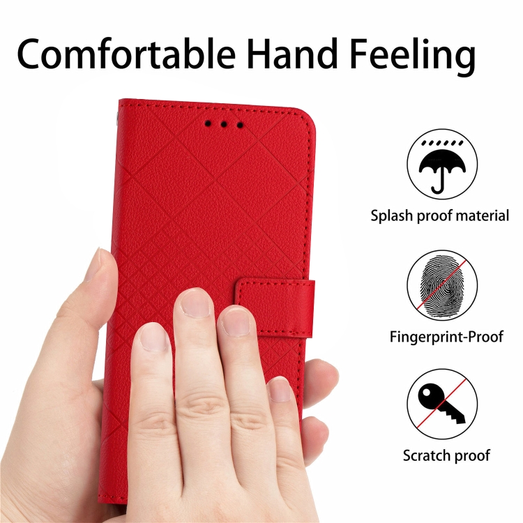 Para Xiaomi Redmi A2 / A1 Funda para teléfono de cuero con textura rómbica  y cordón (rojo)