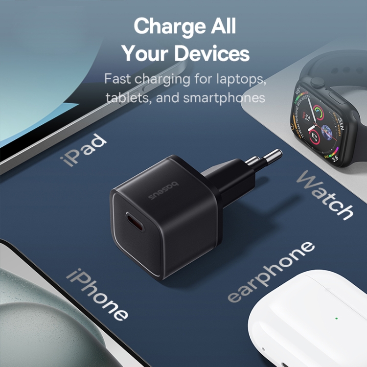 Chargeur rapide Baseus OS-GaN5S en nitrure de gallium 20 W Type-C, prise UE (noir) - 5