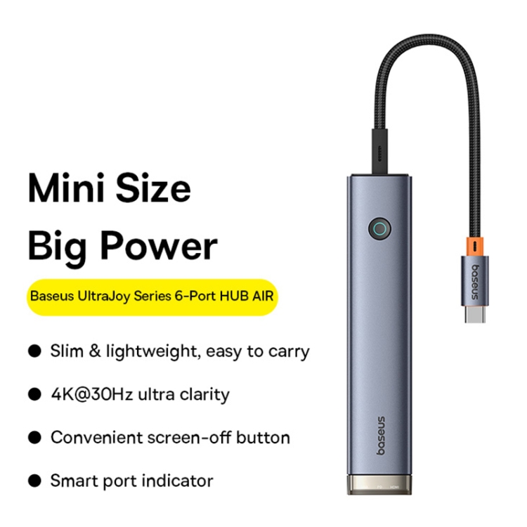 Baseus BS-OH164 UltraJoy Series 6 in 1 USB-C / Type-C Port HUB Docking Station AIR(Space Grey) - 2