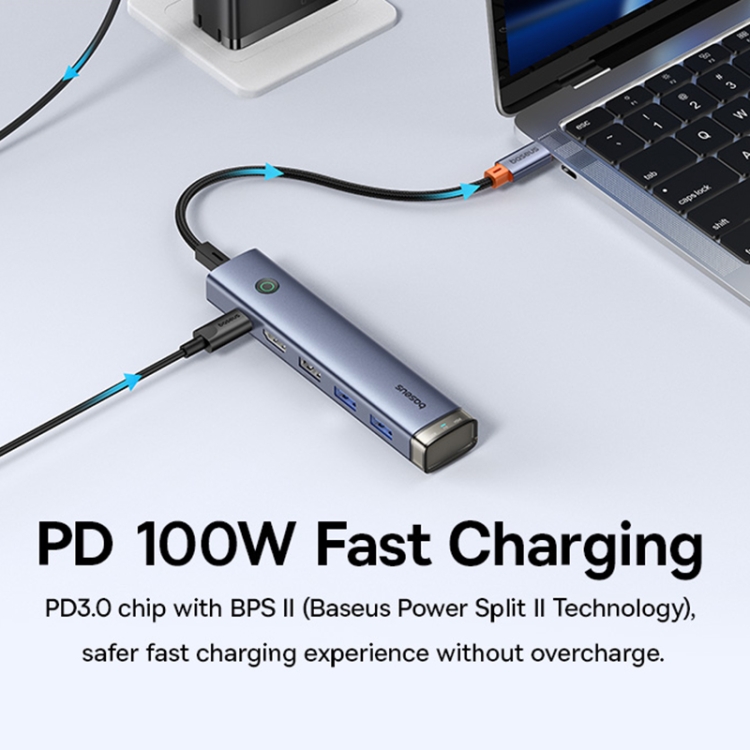 Baseus BS-OH164 UltraJoy Series 6 in 1 USB-C / Type-C Port HUB Docking Station AIR(Space Grey) - 5