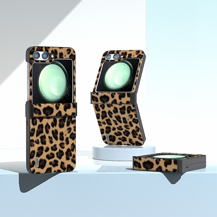 For Samsung Galaxy Z Flip5 ABEEL Hinge Black Edge Leopard Phone Case(Golden) For Samsung Galaxy Z Flip5 ABEEL Hinge Black Edge Leopard Phone Case(Golden)
