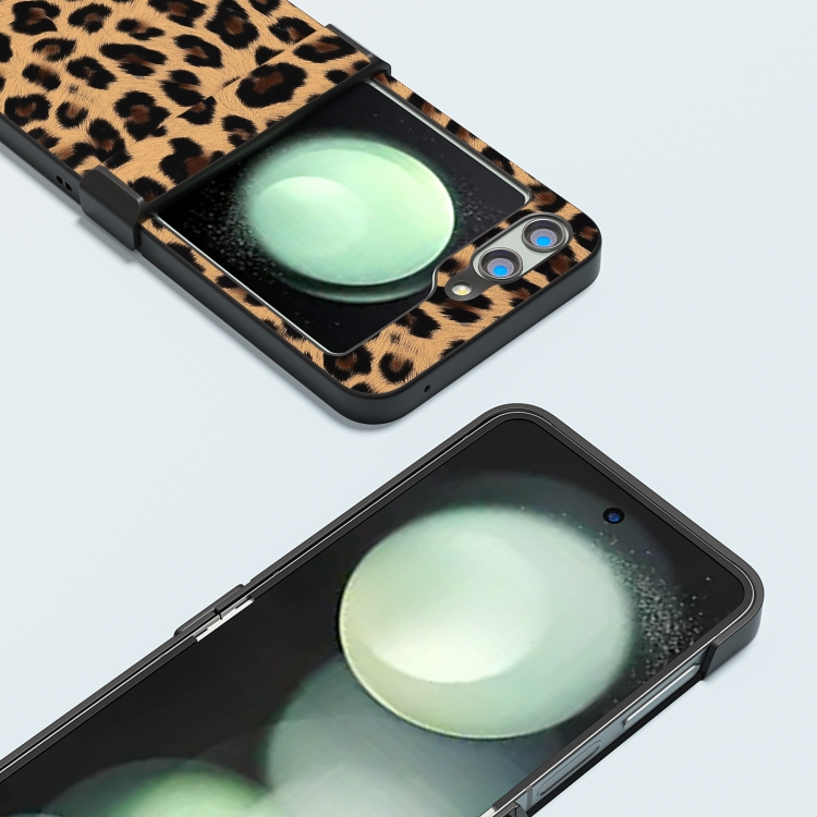 For Samsung Galaxy Z Flip5 ABEEL Hinge Black Edge Leopard Phone Case(Golden) For Samsung Galaxy Z Flip5 ABEEL Hinge Black Edge Leopard Phone Case(Golden)
