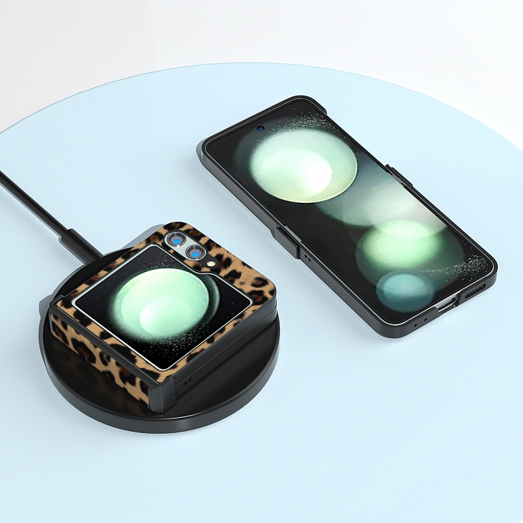 For Samsung Galaxy Z Flip5 ABEEL Hinge Black Edge Leopard Phone Case(Golden) For Samsung Galaxy Z Flip5 ABEEL Hinge Black Edge Leopard Phone Case(Golden)