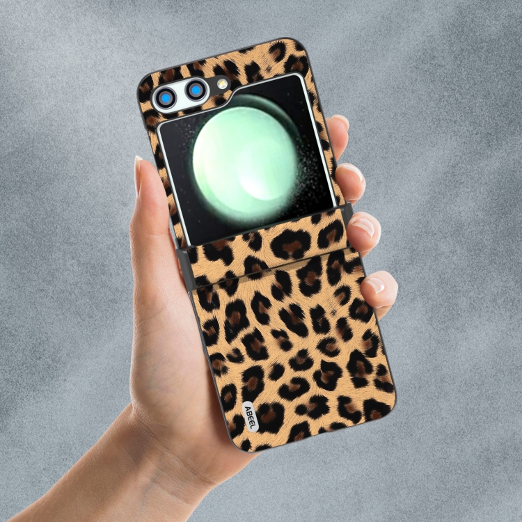 For Samsung Galaxy Z Flip5 ABEEL Hinge Black Edge Leopard Phone Case(Golden) For Samsung Galaxy Z Flip5 ABEEL Hinge Black Edge Leopard Phone Case(Golden)