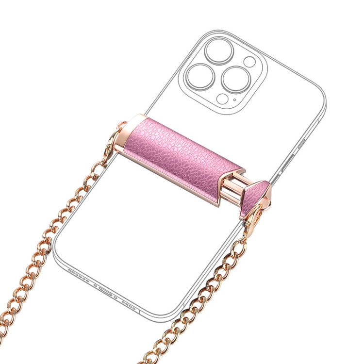 Adjustable Crossbody Chain Metal Phone Holder Lanyard Clip(Gold Green)