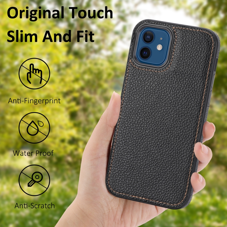 For iPhone 12/12 Pro Litchi Pattern Stitched Side-mounted Phone Case(Black) For iPhone 12/12 Pro Litchi Pattern Stitched Side-mounted Phone Case(Black)