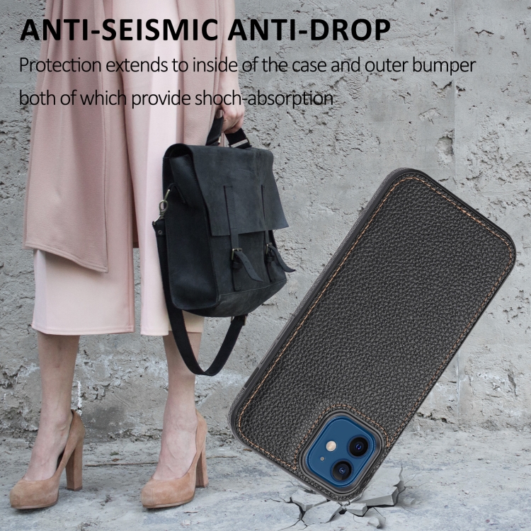 For iPhone 12/12 Pro Litchi Pattern Stitched Side-mounted Phone Case(Black) For iPhone 12/12 Pro Litchi Pattern Stitched Side-mounted Phone Case(Black)