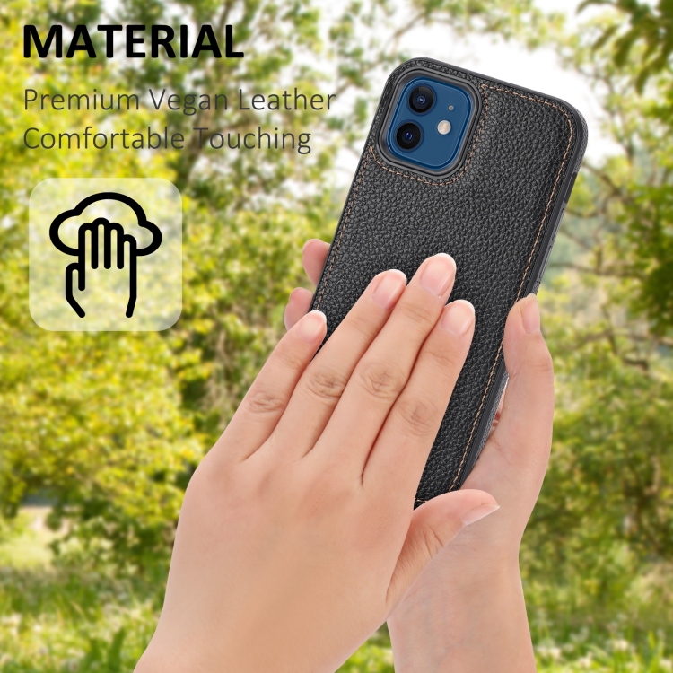 For iPhone 12/12 Pro Litchi Pattern Stitched Side-mounted Phone Case(Black) For iPhone 12/12 Pro Litchi Pattern Stitched Side-mounted Phone Case(Black)