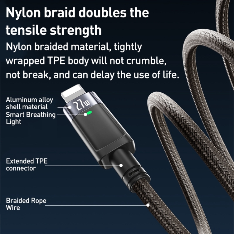 YESIDO CA159 1.2m 27W USB-C / Type-C to 8 Pin Auto Power-off Charging Cable(Black) YESIDO CA159 1.2m 27W USB-C / Type-C to 8 Pin Auto Power-off Charging Cable(Black)