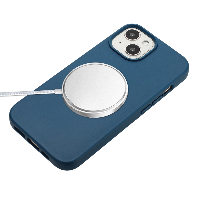 For iPhone 14 Wheat MagSafe Magnetic Straw Material + TPU Phone Case with Lanyard(Blue) For iPhone 14 Wheat MagSafe Magnetic Straw Material + TPU Phone Case with Lanyard(Blue)