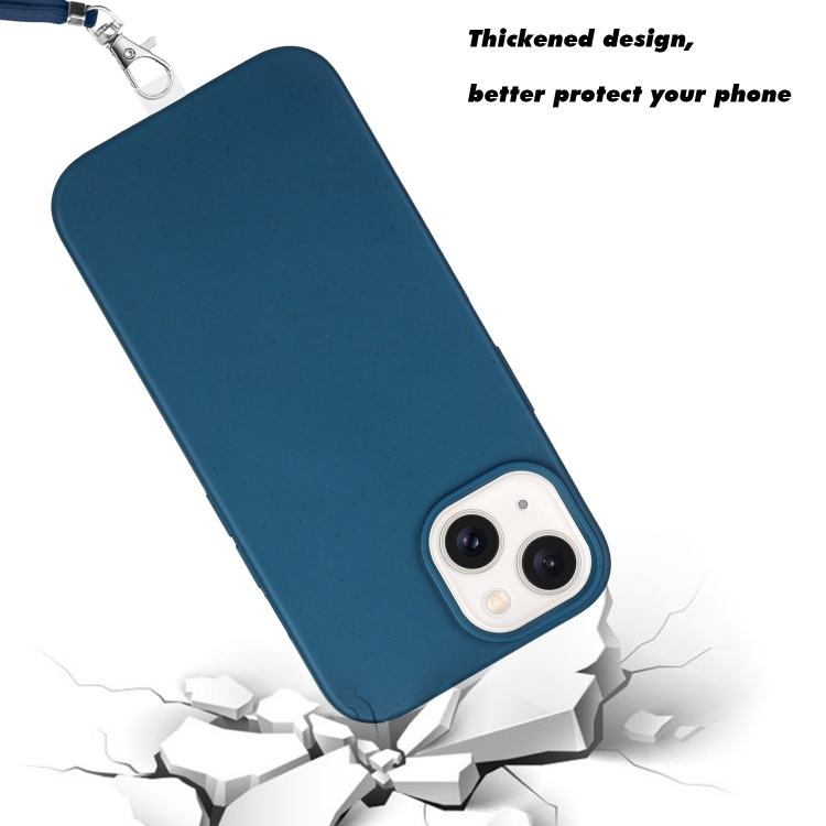 For iPhone 14 Wheat MagSafe Magnetic Straw Material + TPU Phone Case with Lanyard(Blue) For iPhone 14 Wheat MagSafe Magnetic Straw Material + TPU Phone Case with Lanyard(Blue)