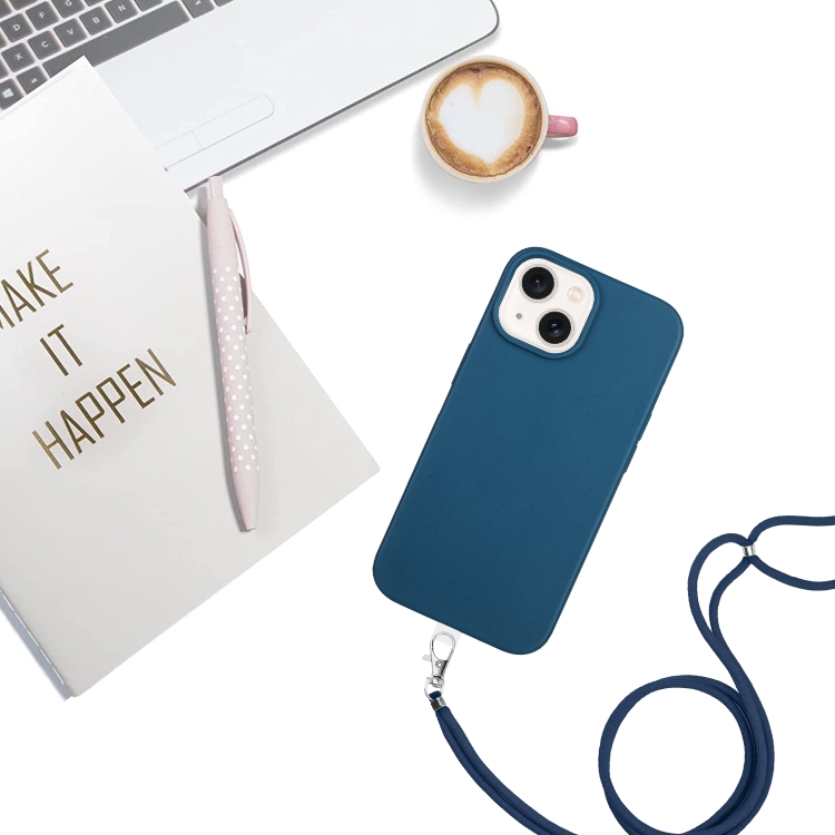 For iPhone 14 Wheat MagSafe Magnetic Straw Material + TPU Phone Case with Lanyard(Blue) For iPhone 14 Wheat MagSafe Magnetic Straw Material + TPU Phone Case with Lanyard(Blue)