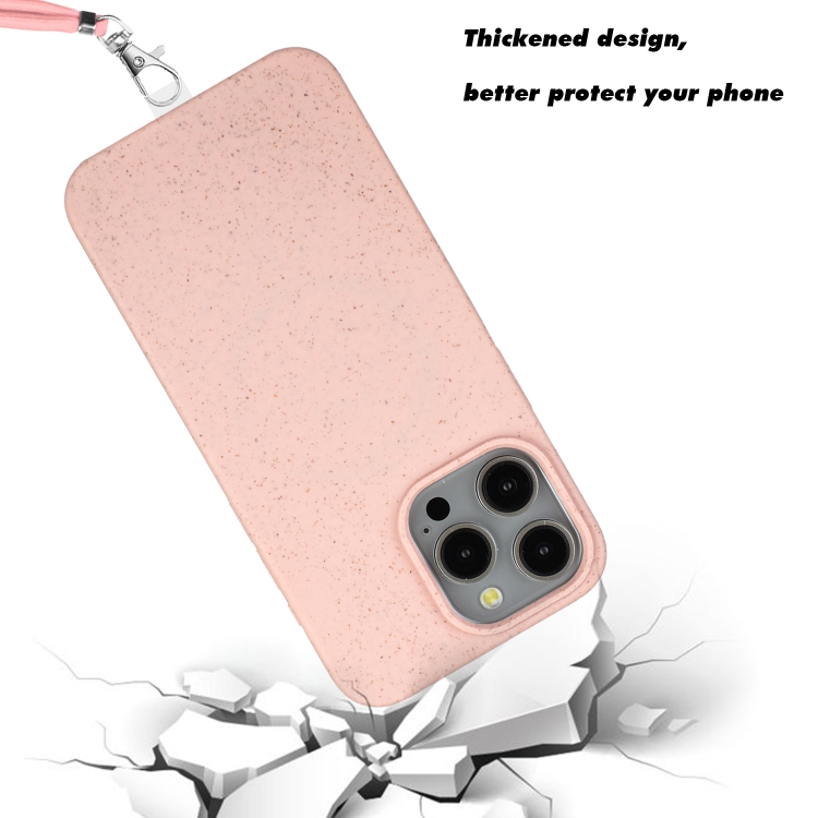 For iPhone 14 Pro Wheat MagSafe Magnetic Straw Material + TPU Phone Case with Lanyard(Pink) For iPhone 14 Pro Wheat MagSafe Magnetic Straw Material + TPU Phone Case with Lanyard(Pink)