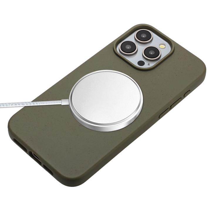 For iPhone 14 Pro Max Wheat MagSafe Magnetic Straw Material + TPU Phone Case with Lanyard(Army Green) For iPhone 14 Pro Max Wheat MagSafe Magnetic Straw Material + TPU Phone Case with Lanyard(Army Green)