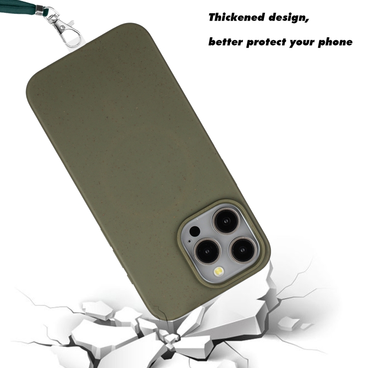 For iPhone 14 Pro Max Wheat MagSafe Magnetic Straw Material + TPU Phone Case with Lanyard(Army Green) For iPhone 14 Pro Max Wheat MagSafe Magnetic Straw Material + TPU Phone Case with Lanyard(Army Green)