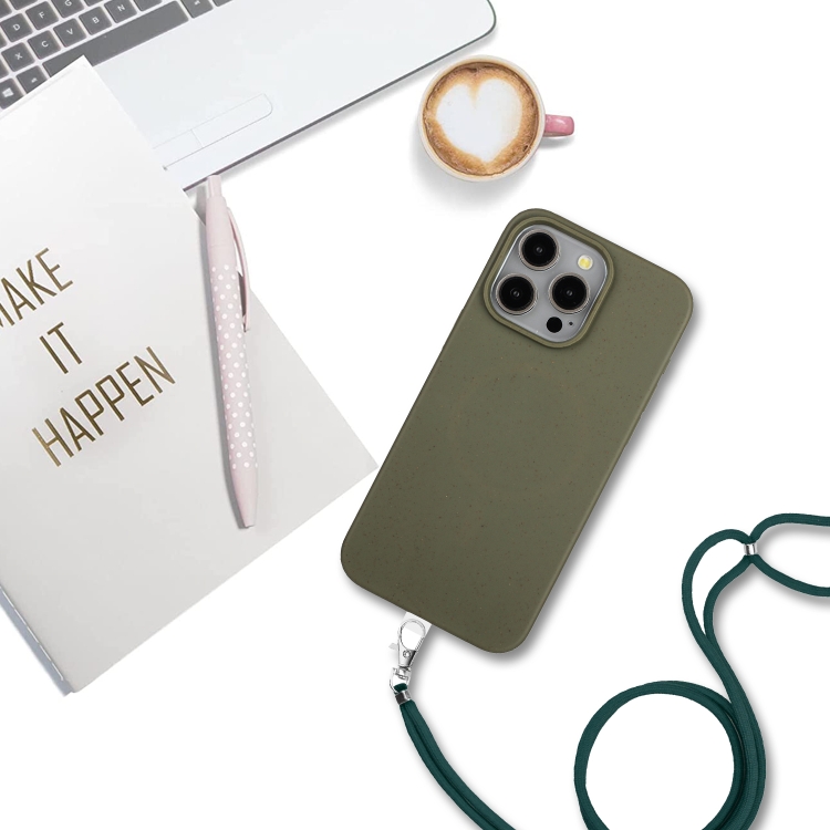 For iPhone 14 Pro Max Wheat MagSafe Magnetic Straw Material + TPU Phone Case with Lanyard(Army Green) For iPhone 14 Pro Max Wheat MagSafe Magnetic Straw Material + TPU Phone Case with Lanyard(Army Green)