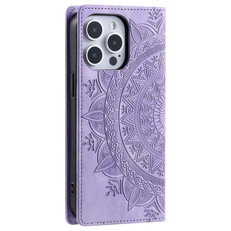 For iPhone 15 Pro Max Totem Embossed Magnetic Leather Phone Case(Purple) - 2
