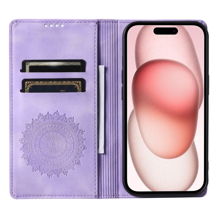 For iPhone 15 Pro Max Totem Embossed Magnetic Leather Phone Case(Purple) - 3