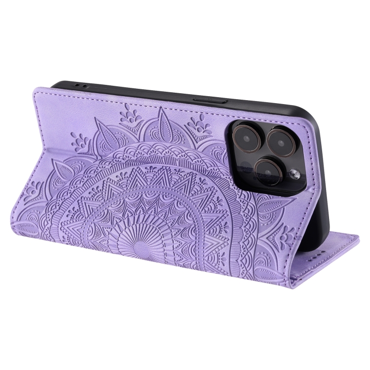 For iPhone 15 Pro Max Totem Embossed Magnetic Leather Phone Case(Purple) - 5