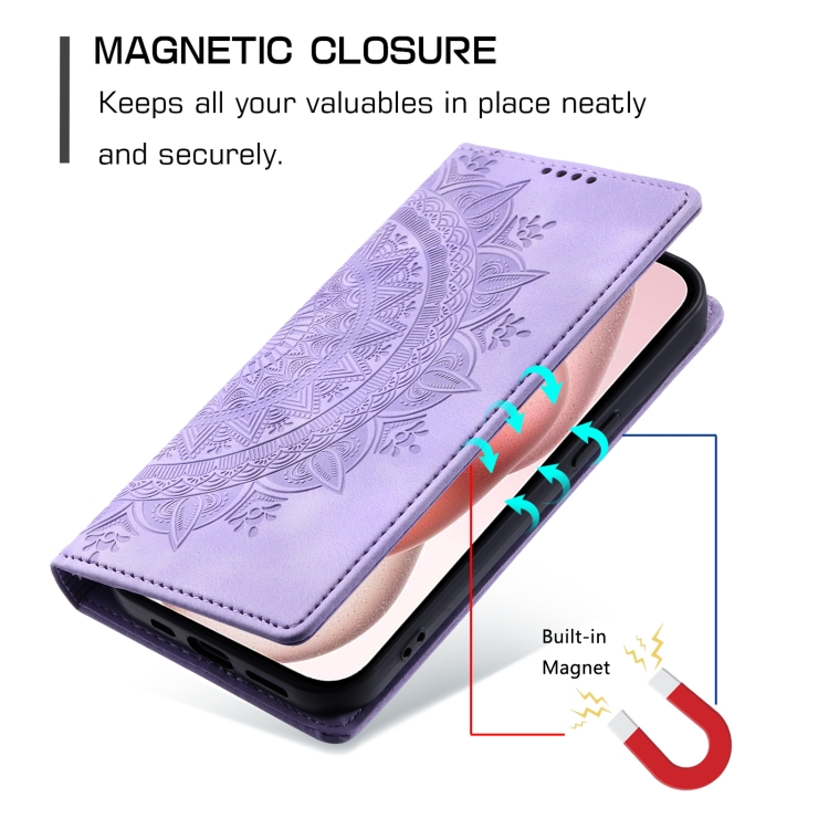 For iPhone 15 Pro Max Totem Embossed Magnetic Leather Phone Case(Purple) - 6