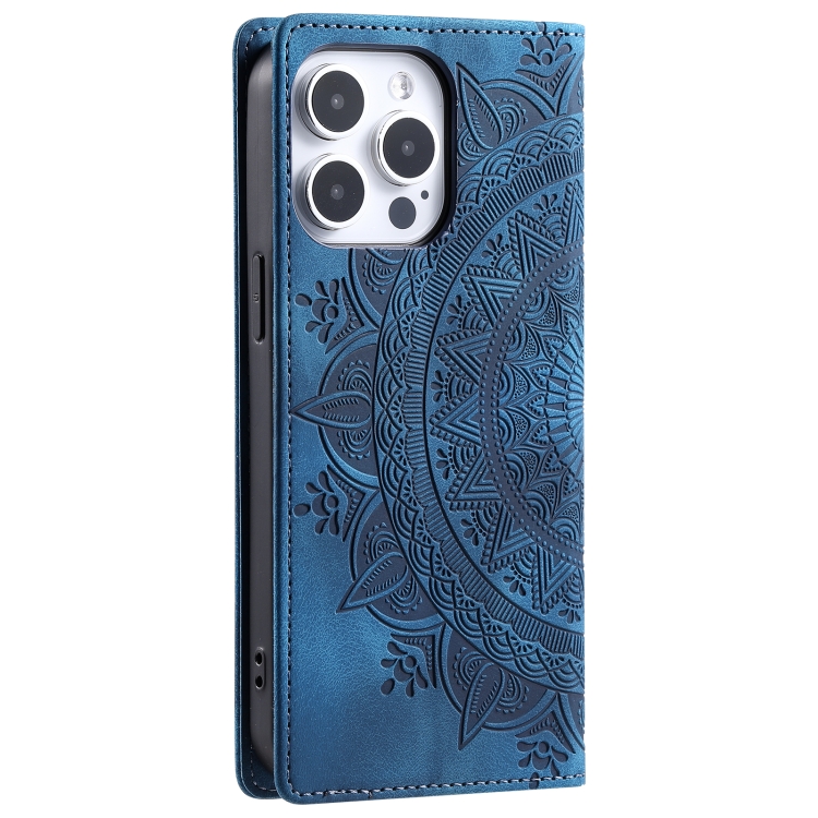For iPhone 16 Pro Max Totem Embossed Magnetic Leather Phone Case(Blue) For iPhone 16 Pro Max Totem Embossed Magnetic Leather Phone Case(Blue)