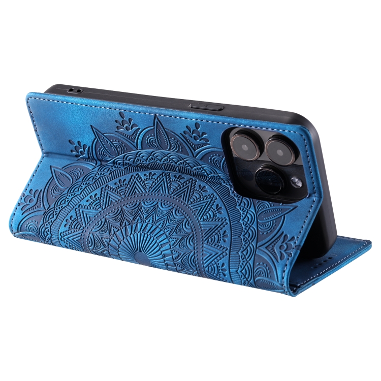 For iPhone 16 Pro Max Totem Embossed Magnetic Leather Phone Case(Blue) For iPhone 16 Pro Max Totem Embossed Magnetic Leather Phone Case(Blue)