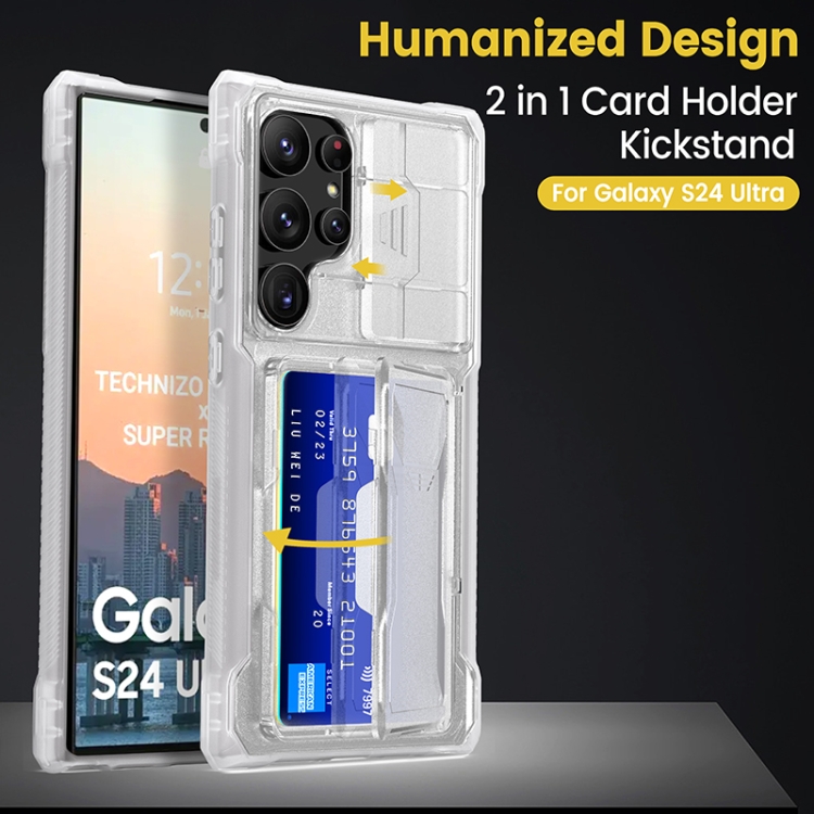 Für Samsung Galaxy S24 Ultra 5G Handyhülle mit vollständiger Abdeckung und  Halter/Kartensteckplatz (grau)