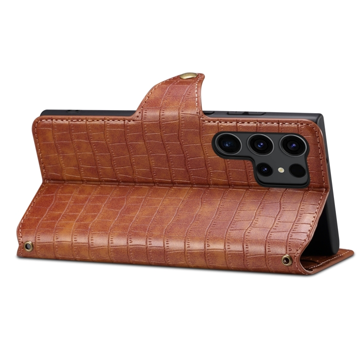 For Samsung Galaxy S24 Ultra 5G Denior Crocodile Texture Oil Edge Leather Phone Case(Brown)