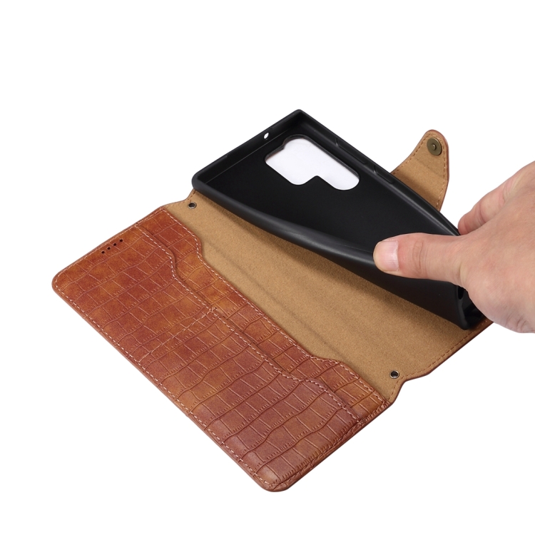 For Samsung Galaxy S24 Ultra 5G Denior Crocodile Texture Oil Edge Leather Phone Case(Brown)