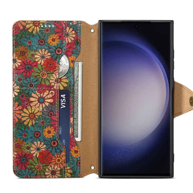 For Samsung Galaxy S24 Ultra 5G Denior Flower Language Series Cork Fabric Oil Edge Leather Phone Case(Spring) For Samsung Galaxy S24 Ultra 5G Denior Flower Language Series Cork Fabric Oil Edge Leather Phone Case(Spring)