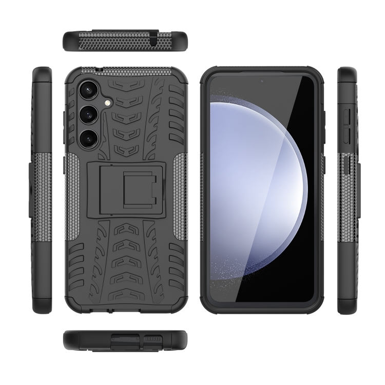 For Samsung Galaxy S23 FE 5G Tire Texture TPU + PC Phone Case with Holder(Black) For Samsung Galaxy S23 FE 5G Tire Texture TPU + PC Phone Case with Holder(Black)